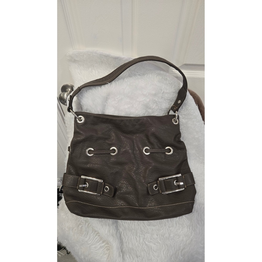 Reflections Brown Faux Leather Hobo Bag Silver Buckle Grommet Shoulder Bag‎